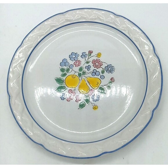 Vtg Vina Fera Radiance 11" Fruit Floral Pattern Blue Trim Dinner Plate Mexico - Picture 2 of 6